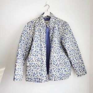 Bagatelle Floral Quilted Jacket XL | Blue Cottagecore Cotton Lightweight Coat